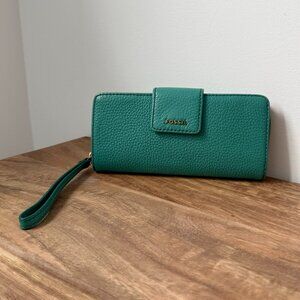 FOSSIL Madison Leather Zip Clutch Wristlet - Indian Teal